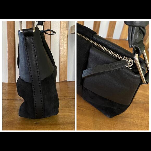 ASOS DESIGN Leather and Suede Weave Handbag Black with Knotted Top Handle - Picture 3 of 10